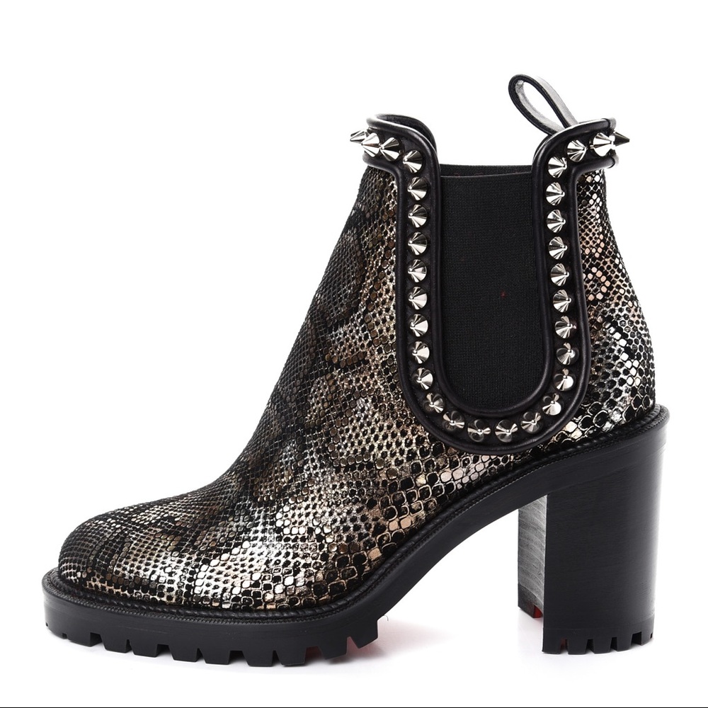 CHRISTIAN LOUBOUTIN | Crapahutta Spiked Snakeskin-Embossed Suede Chelsea Boots